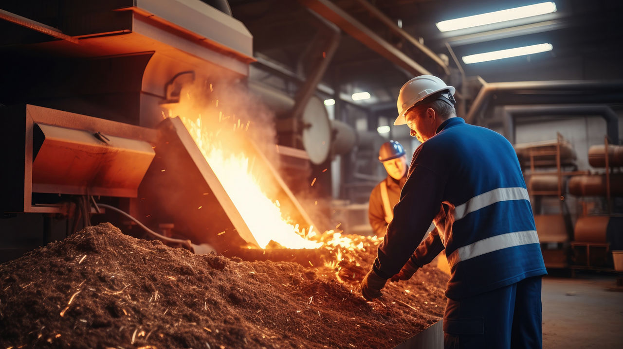 Im Holzhackschnitzelwerk wird aus Restholz und Holzabfällen Nahwärme für Wohngebäudee