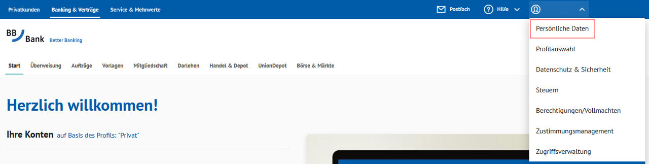Screenshot Adressänderung im OnlineBanking