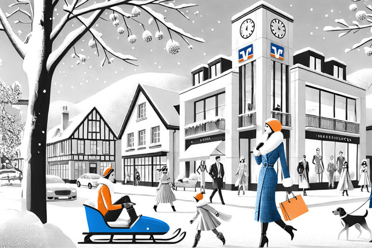 Menschen in Schneelandschaft in der Stadt