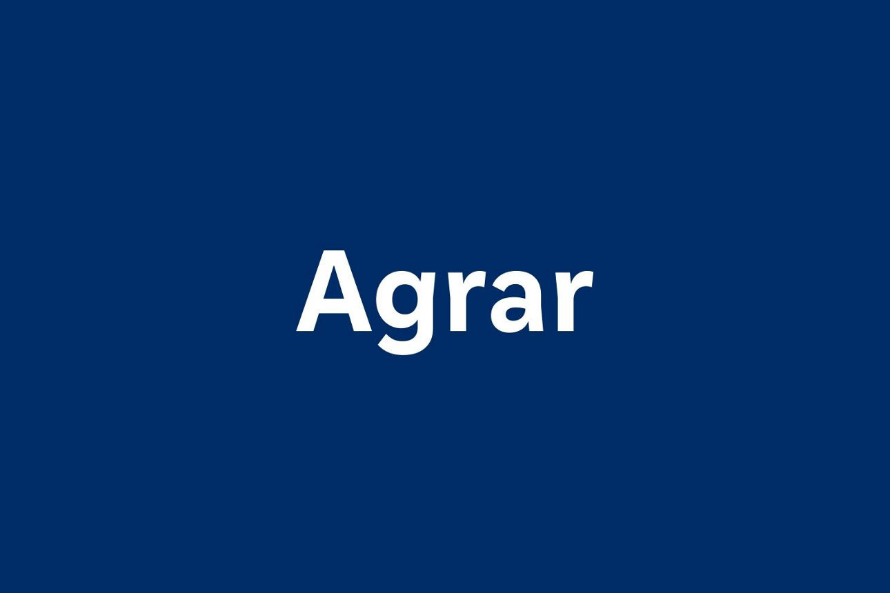 Dunkelblauer Hintergrund mit weißem Text "Agrar".