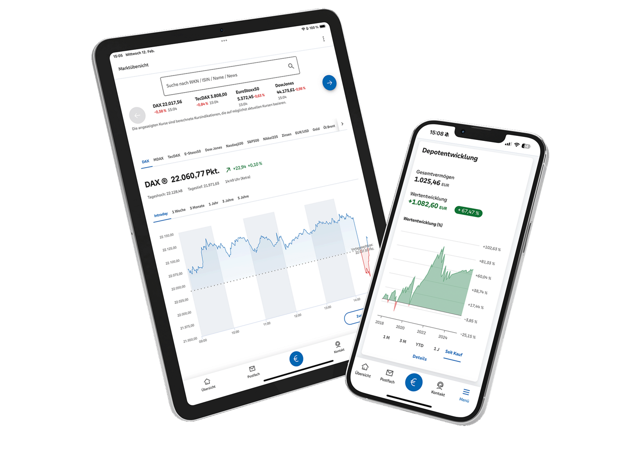 Wertpapierdepot auf Handy und Tablet