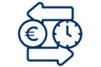 Ein Pictogramm mit zwei Pfeilen zwischen einem Eurozeichen und einer Uhr