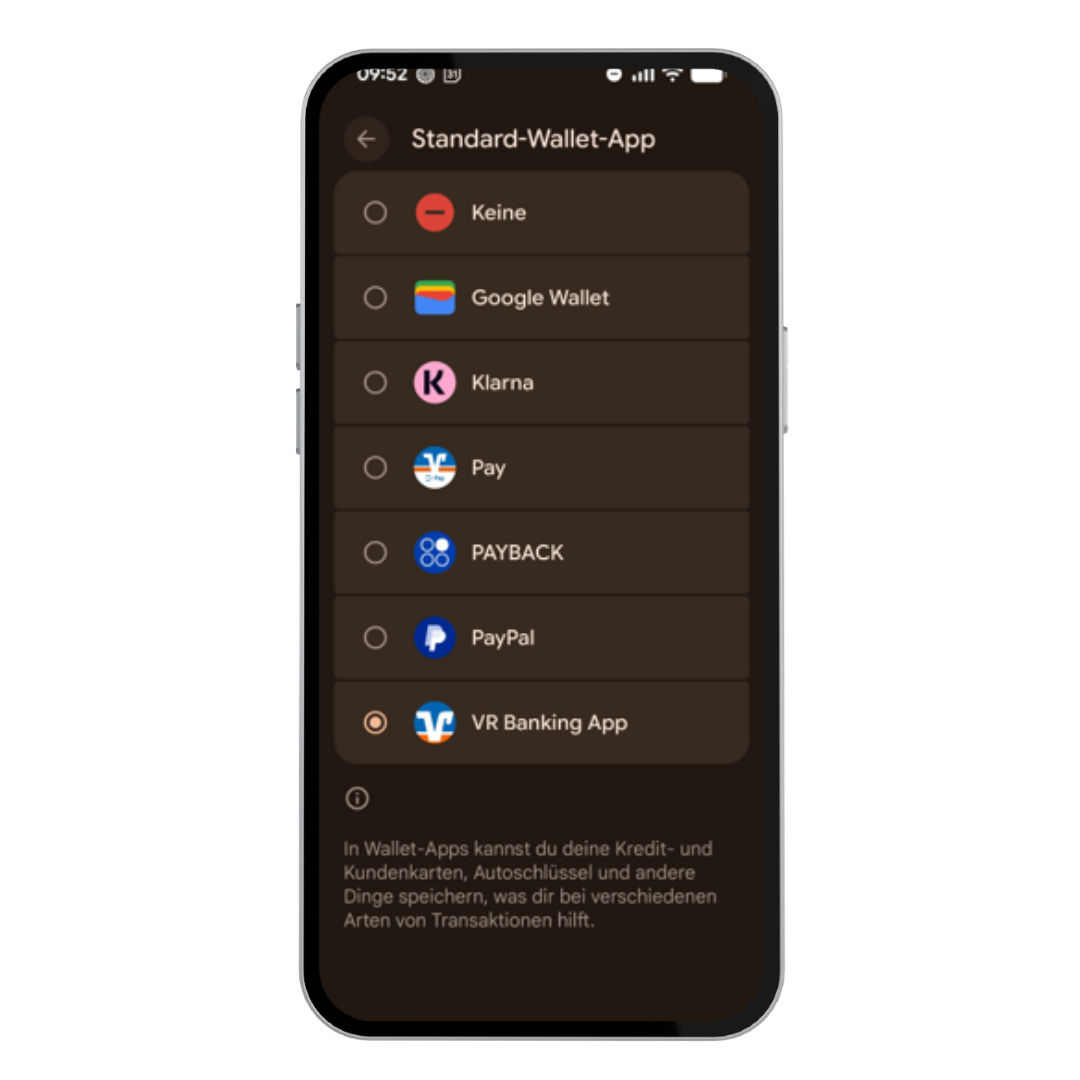 Screenshot beim Aktivierungsprozess der virtuellen girocrad in der VR Banking App.