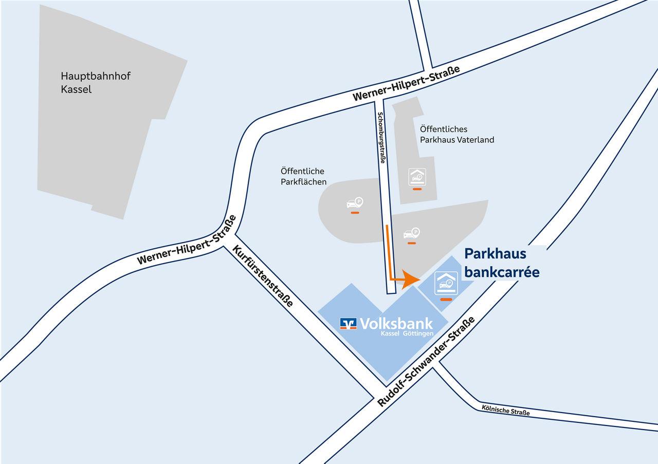 Anfahrtsskizze Parkhaus Kassel Bankcarree