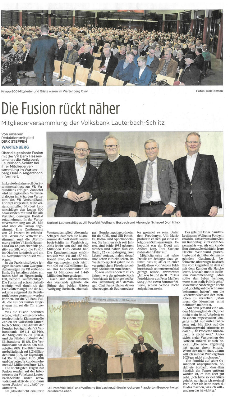 Bild des Zeitungsberichtes zur Mitgliederversammlung aus dem Schlitzer Bote 