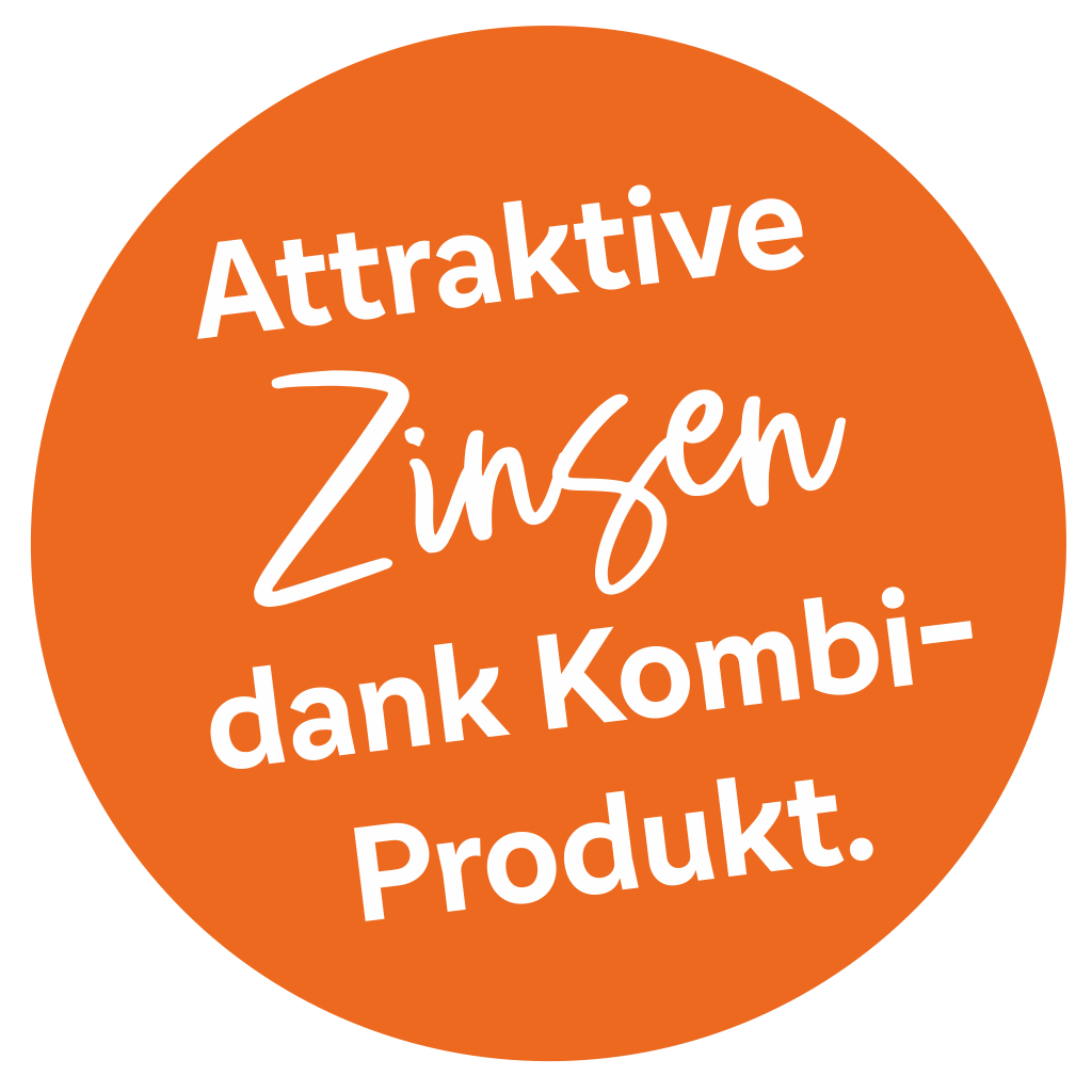 Oranger Störer inkl. Text „Attraktive Zinsen dank Kombi-Produkt.“ 