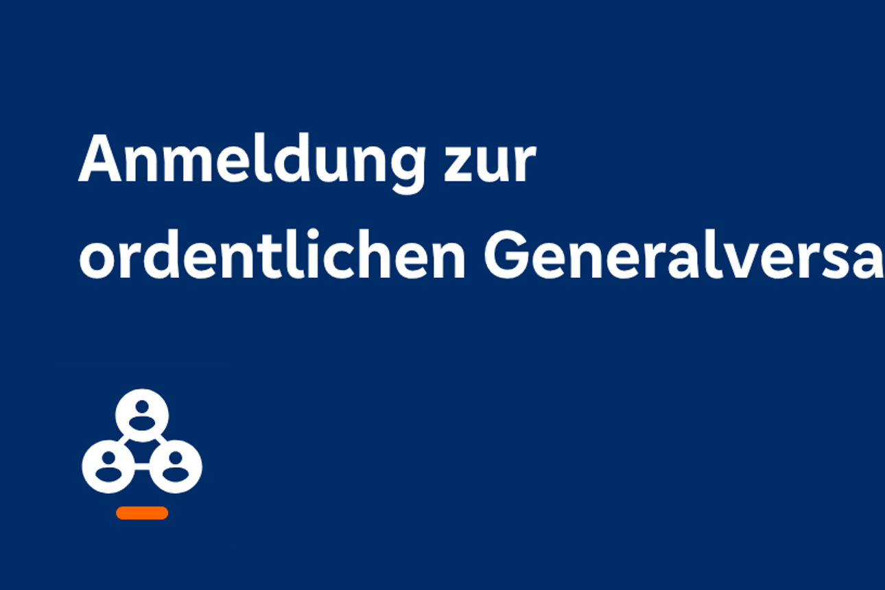 Blauer Hintergrund mit Text "Anmeldung zur ordentlichen Generalversammlung"