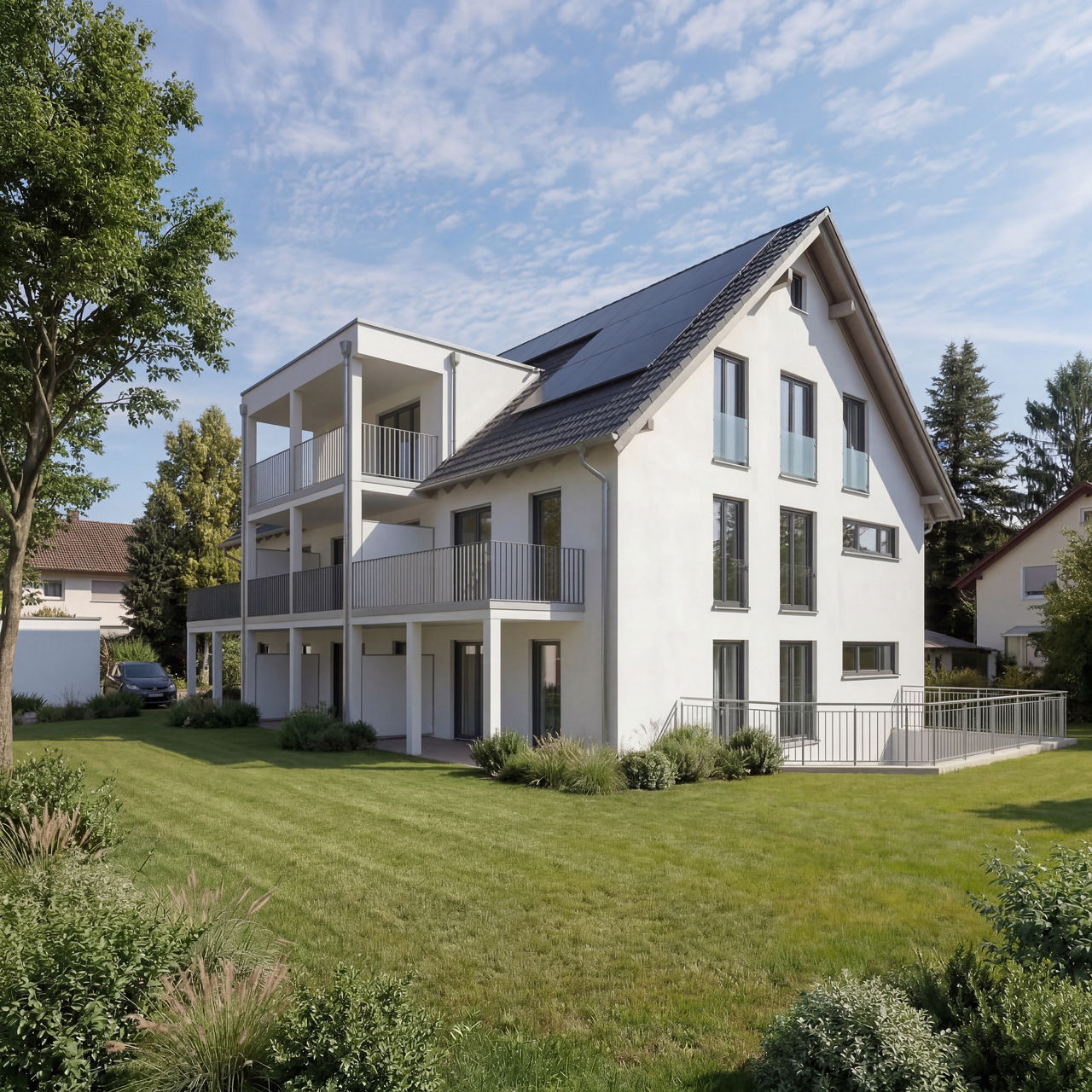Luftaufnahme von Haisterkirch mit Kirche, Wohnhäusern, Straßen sowie weitläufigen Feldern und Wäldern in der Umgebung.