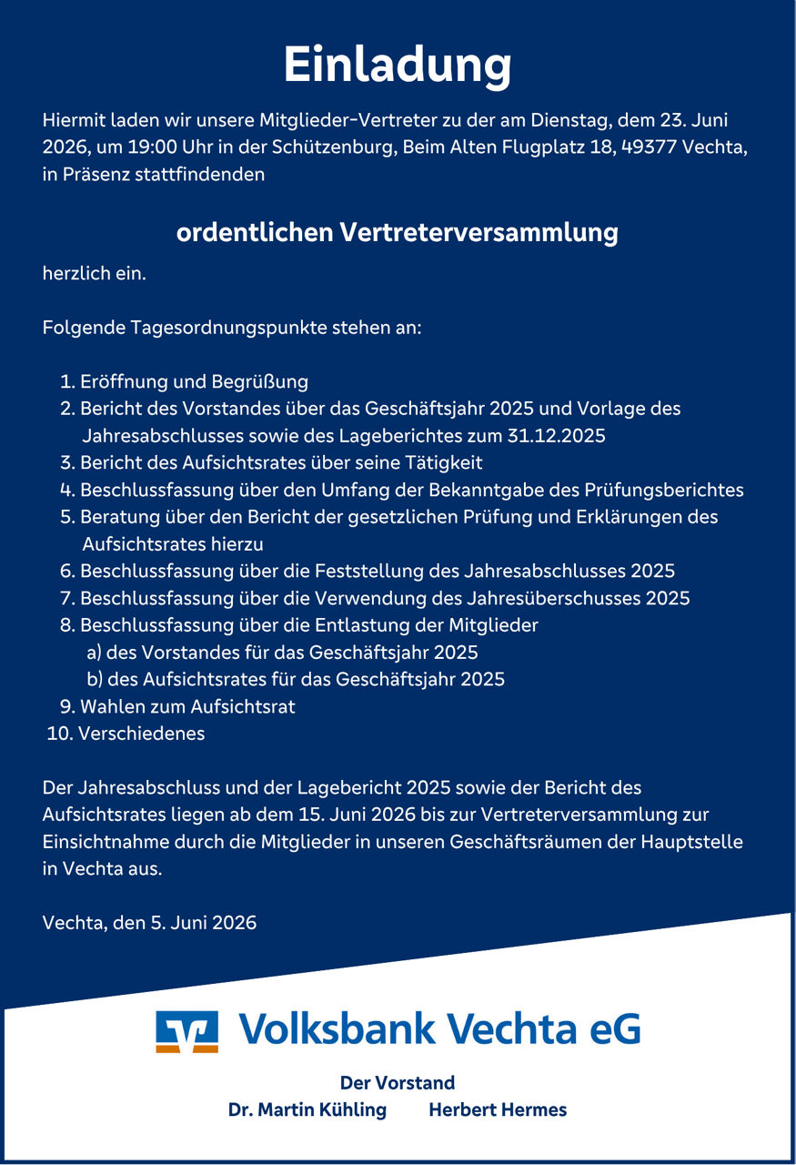 Einladung Vertreterversammlung 2026