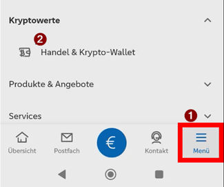 Aufruf meinKrypto in der VR-BankingApp