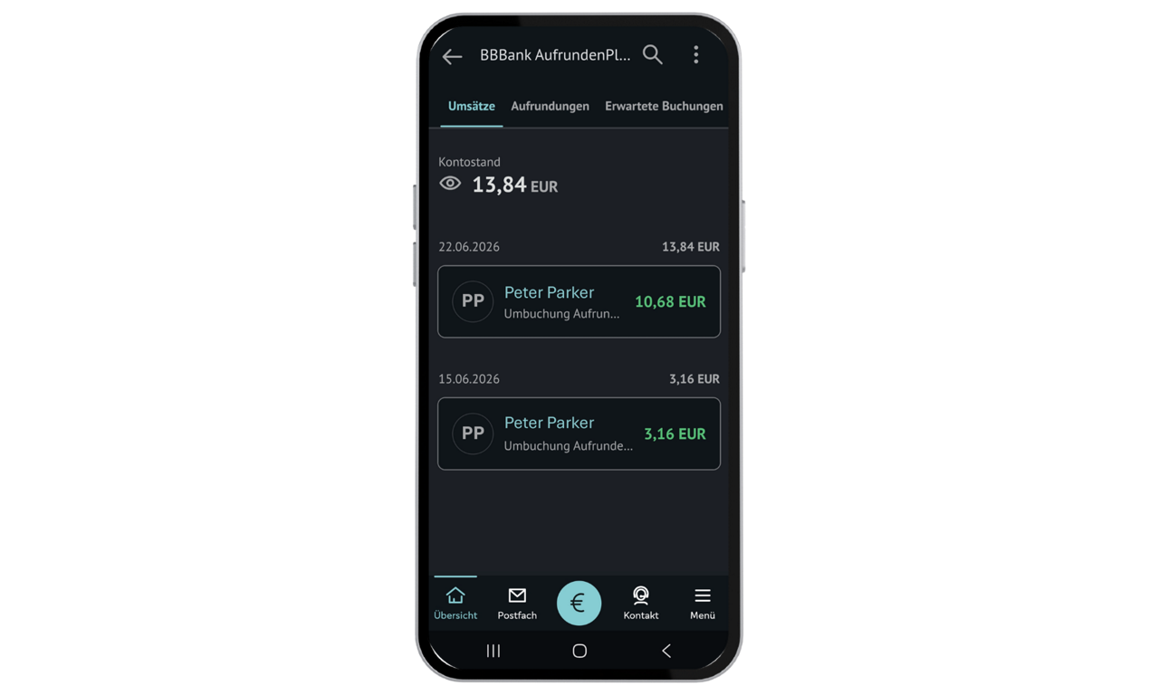 Smartphone zeigt die Funktion AufrundenPlus in der Banking-App