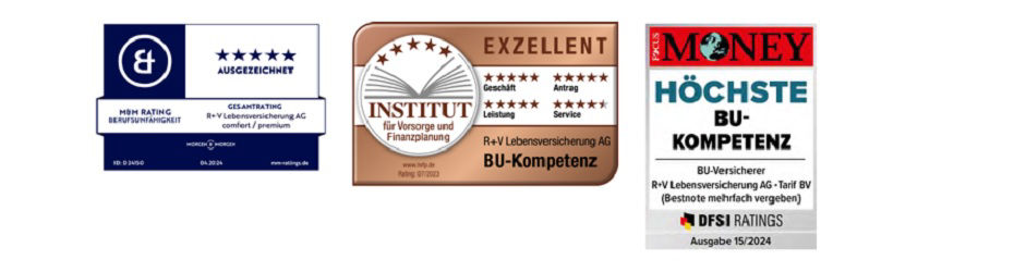 Auszeichnungen von Focus Money, Assekurata und Institut für Vorsorge und Finanzplanung