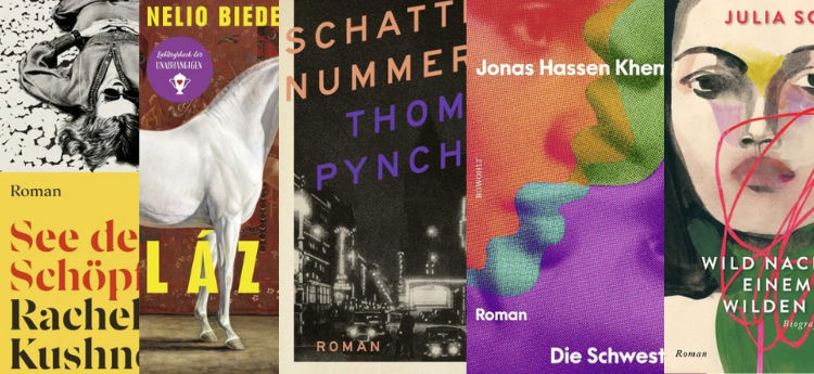 Fünf Cover von Büchern aus dem Jahr 2025 nebeneinander