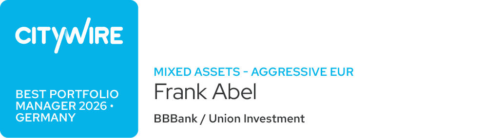 Frank Abel von Union Investment als bester Fondsmanager in der Kategorie „Mischfonds Offensiv EUR“ ausgezeichnet.