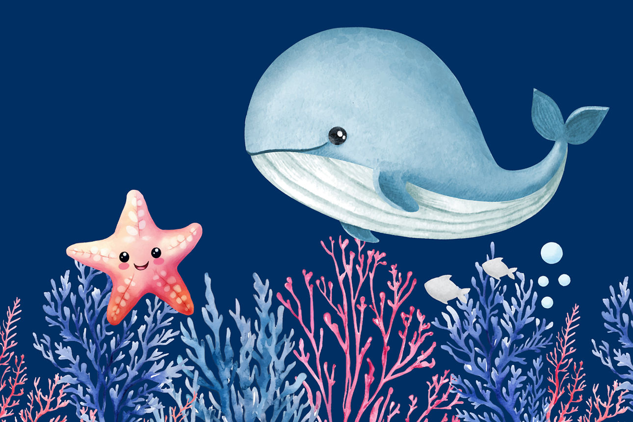Unterwasserwelt mit Wal und Seestern