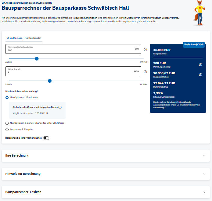 Musterbild für BSH-Bausparrechner