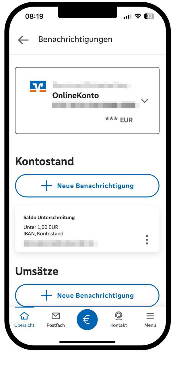 Benachrichtigungsservice zu Kontostand und Umsätze