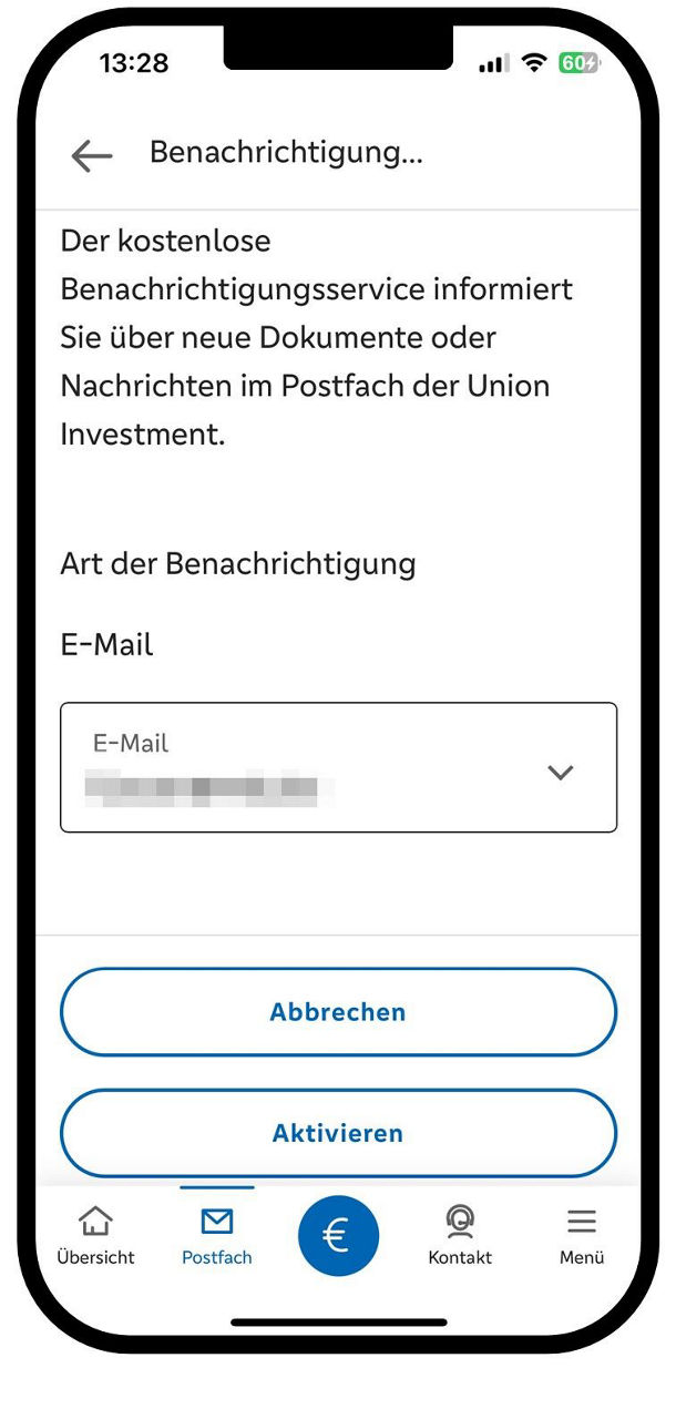 Benachrichtigungsservice Verbundpostfach UnionInvestment aktivieren