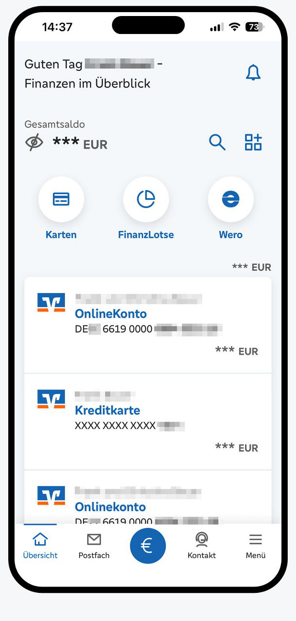 Grafik zeigt Schnellzugriffe in der VR Banking App