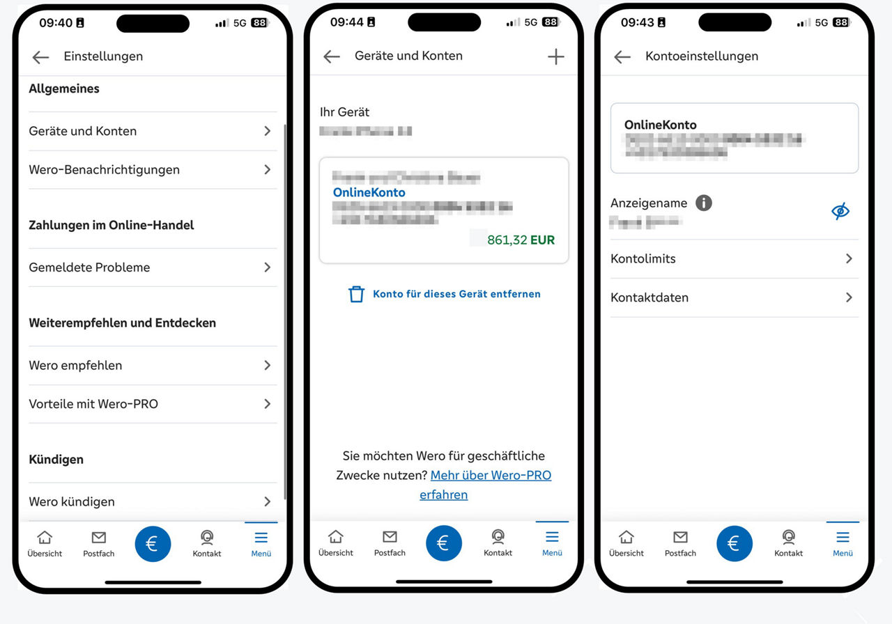 Grafik zeigt zwei Smartphone mit den neuen Verwaltungsfunktionen von Wero