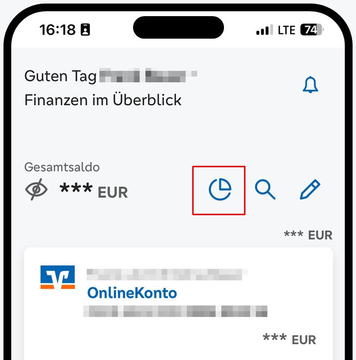 Grafik zeigt Einstiegspunkt zum FinanzLotsen in der VR Banking App