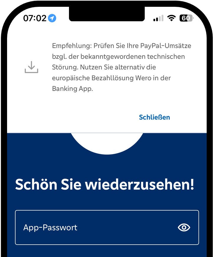 VR Banking Hinweis zu Paypal und Wero