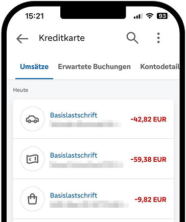 Ausschnitt aus der VR Banking App zeigt die Kategorie-Icons beim Umsätzen
