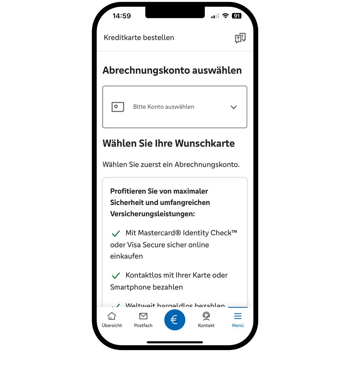 Grafik zeigt Smartphone mit der Kreditkartenbestellung