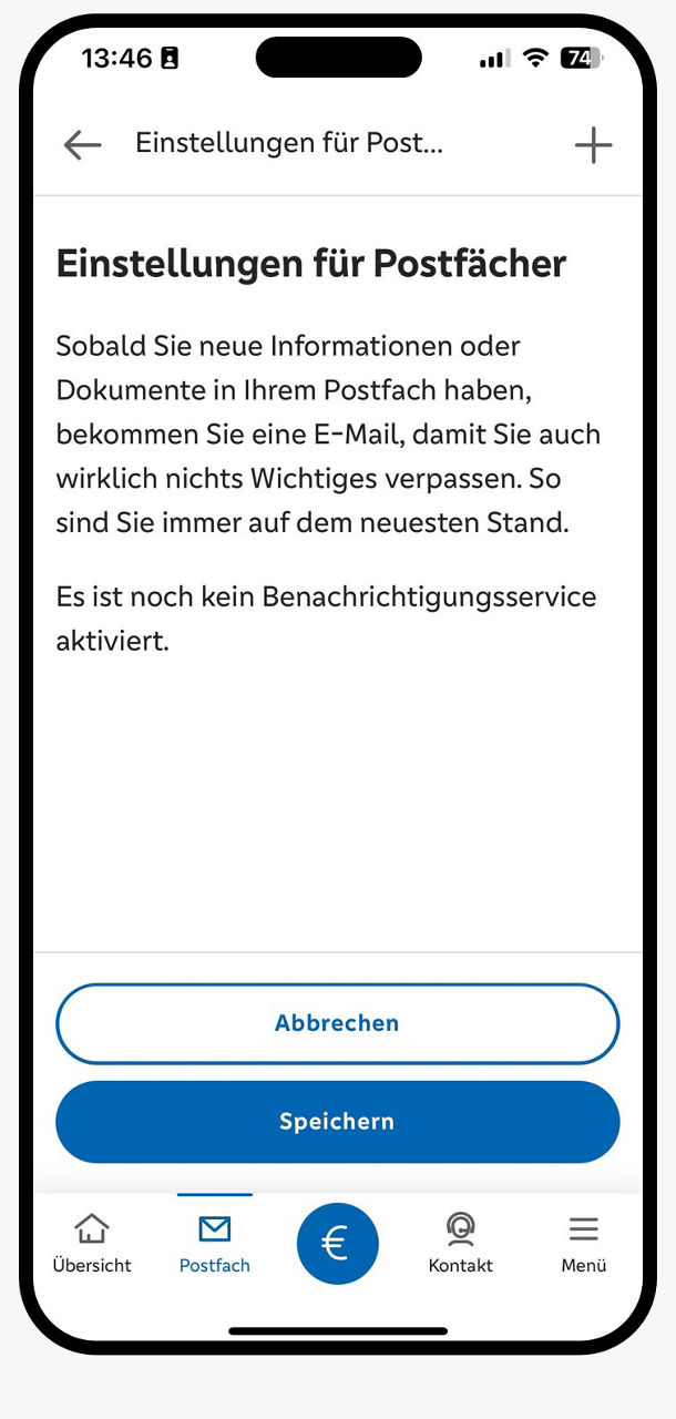 Benachrichtigungsservice zum Postfach Bank