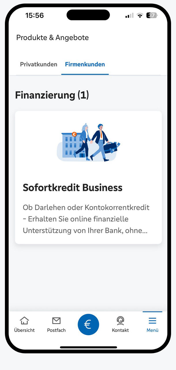 Grafik zeigt Smartphone mit dem Aufruf des Sofortkredit Business