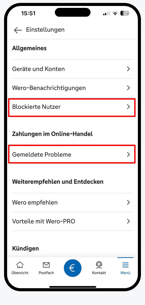 Grafik zeigt Menü zu Wero