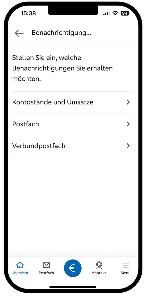 Smartphone zeigt Funktion des Benachrichtigungsservice in der VR Banking App