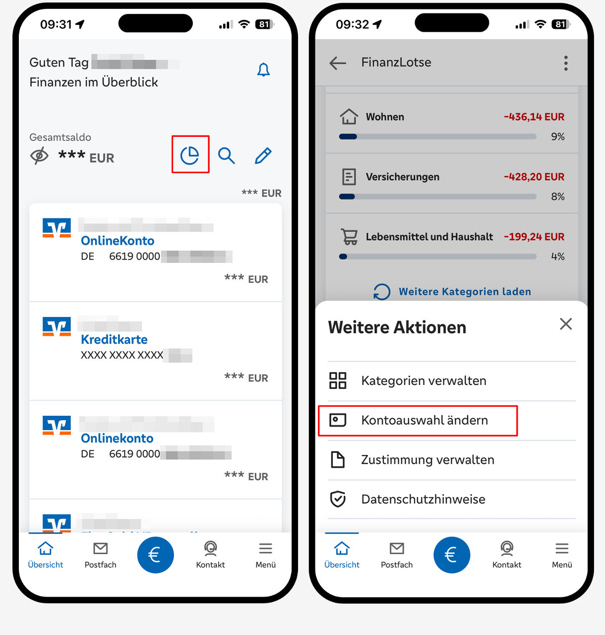 Grafik zeigt zwei Smartphone, um Gemeinschaftskonten und Fremdbankkonten beim Finanzlotsen einzubeziehen