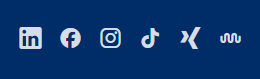 Grafik zeigt die Social Media Icons bei denen die Volksbank pur Profile unterhält: LinkedIn, Facebook, Instagram, tiktok, Xing, Kununu