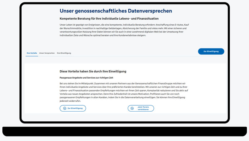 Grafik zeigt Laptop mit der Webseite unseres Datenversprechens
