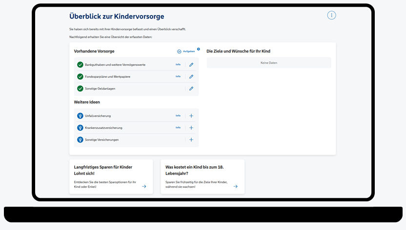 Grafik zeigt Laptop mit der Funktion Kindervorsorge im OnlineBanking