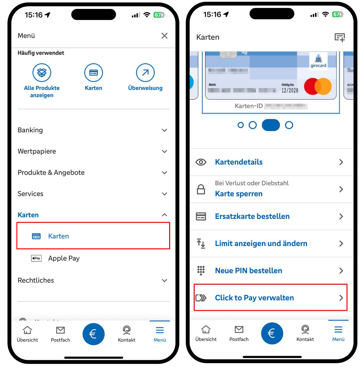   Ansicht und Aufruf in der VR Banking App