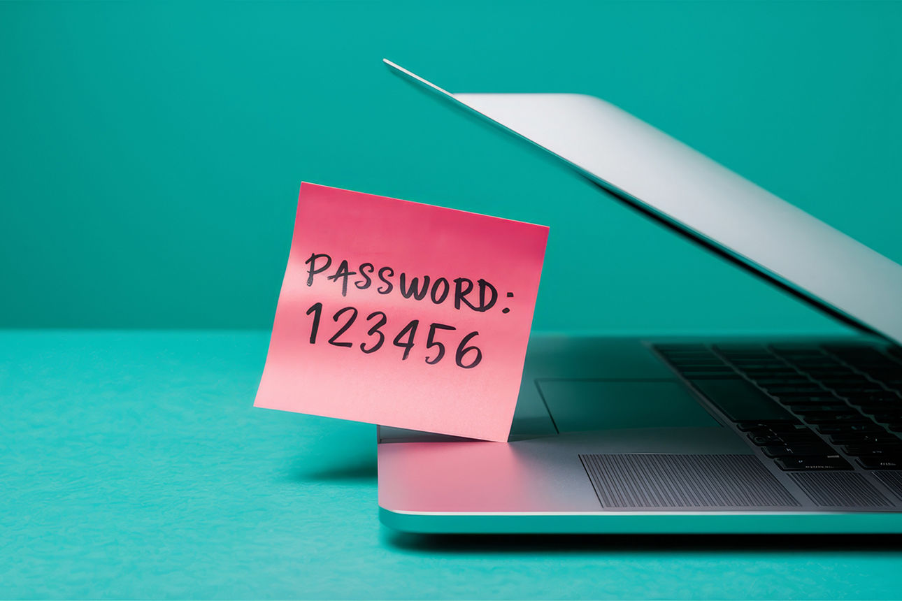 Halbaufgeschlagendes Laptop mit Password-Zettel