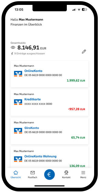Kontenübersicht in der VR Banking App