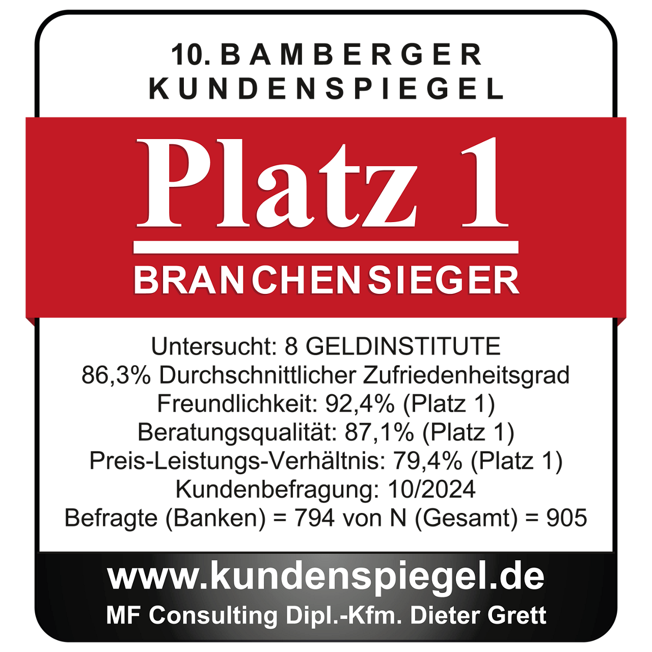 Siegel Branchensieger 10. Bamberger Kundenspiegel