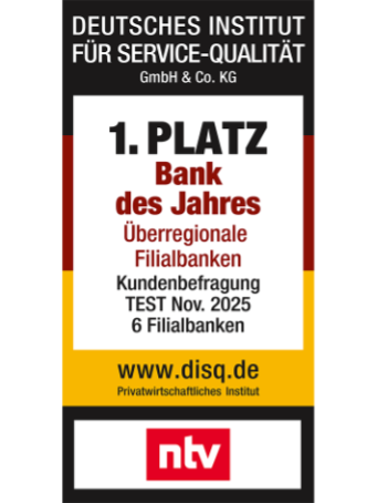 Testsiegel ntv Bank des Jahres Überregionale Filialbanken