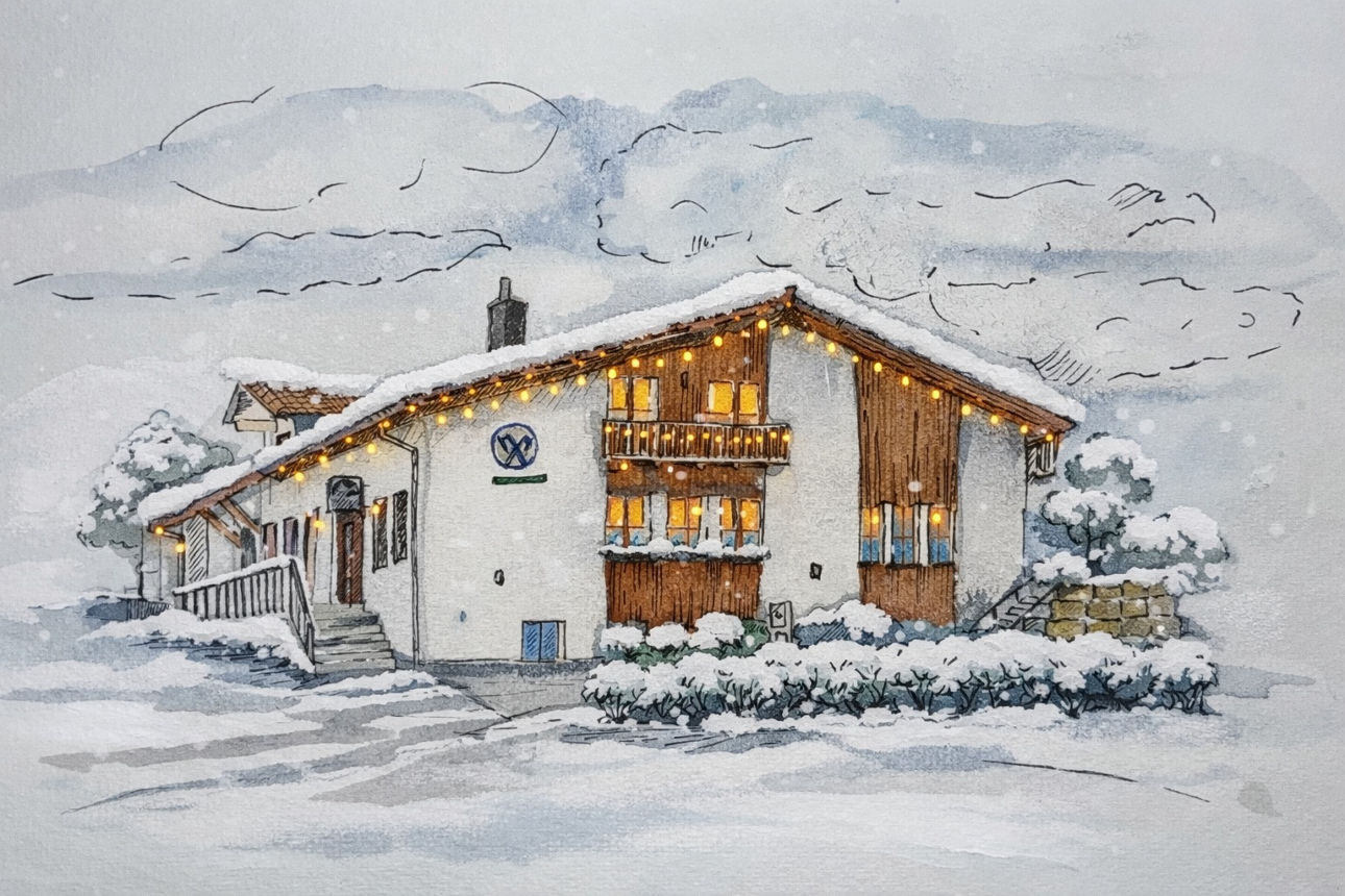 Karikatur der Hauptstelle im Winter