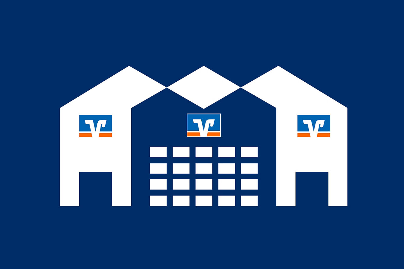 Blaues Schwein in einem orange-blauen Kreis