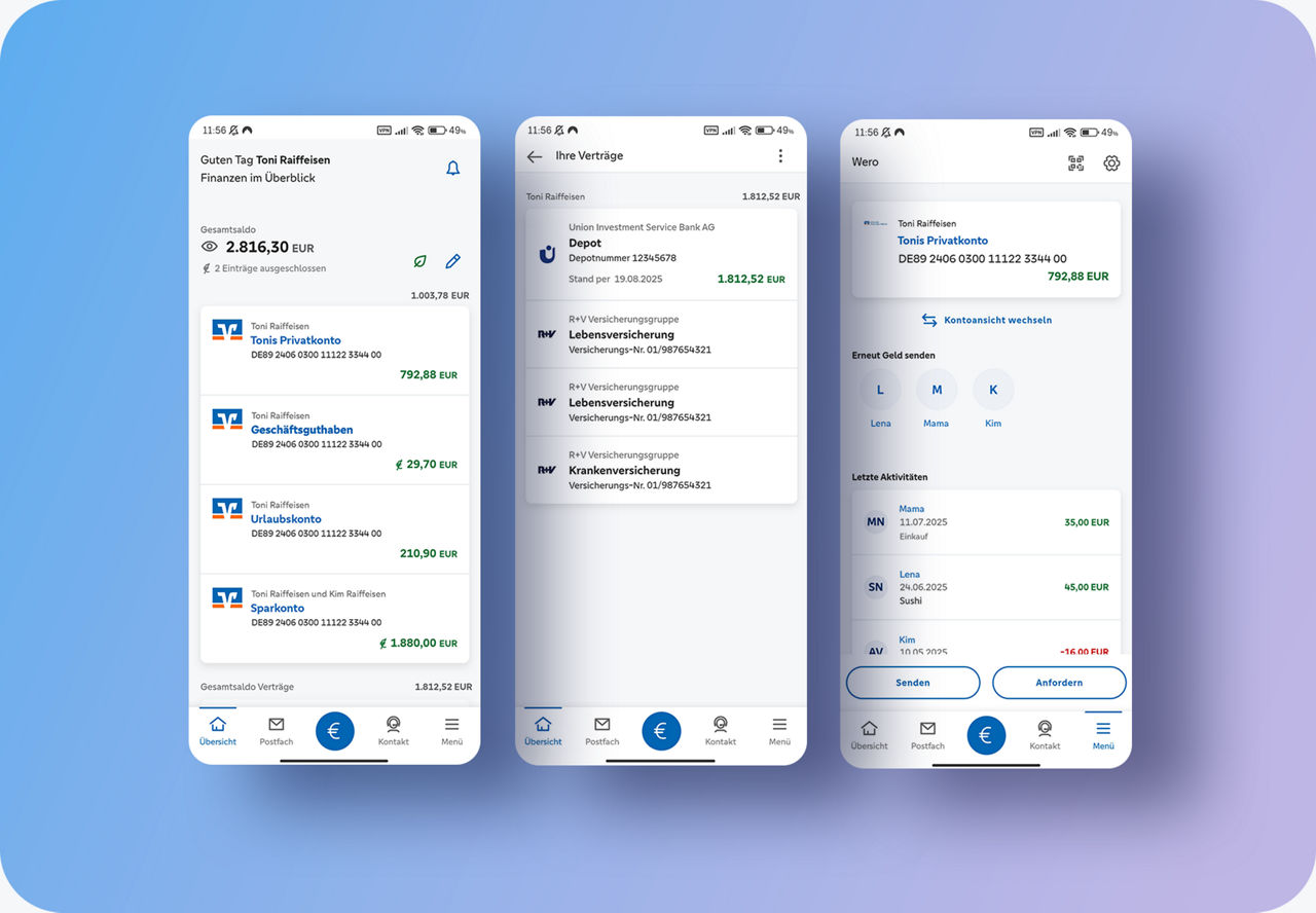 Screenshots aus der VR Banking App
