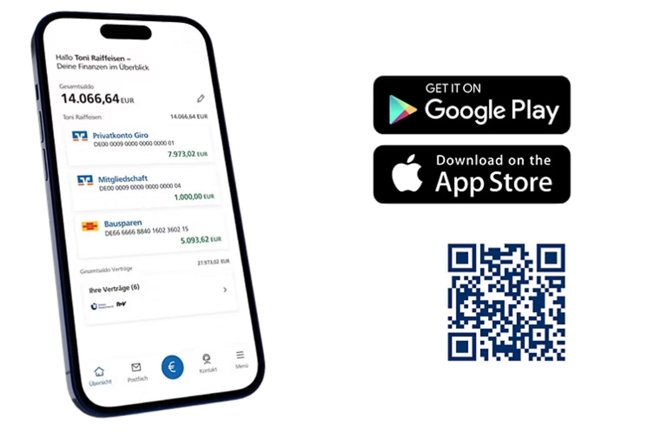 Handy mit der VR Banking App und QR Code zum Download