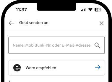 Funktion Geld senden an in der VR Banking App