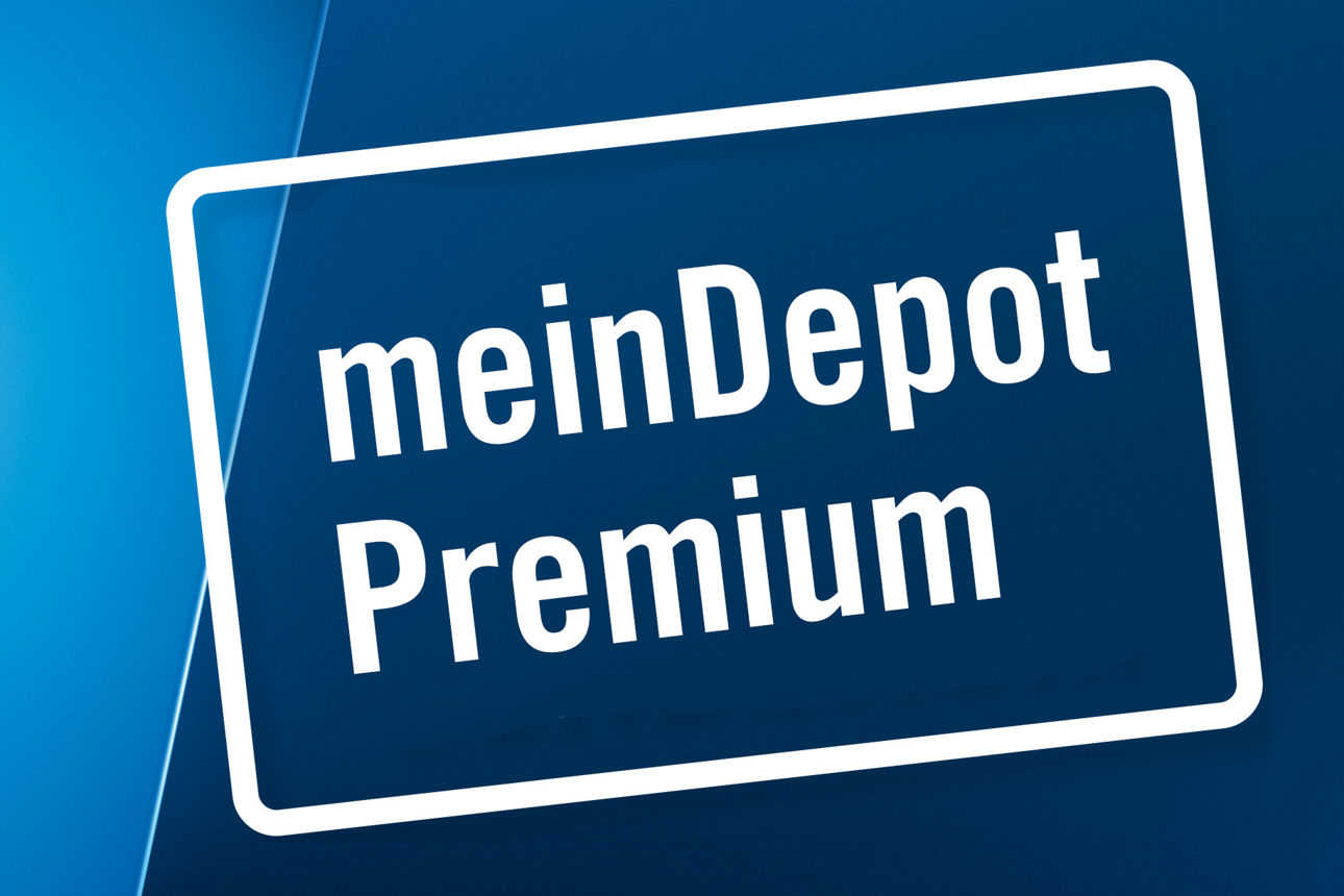 Schriftzug "meinDepot Premium" auf blauem Hintergrund
