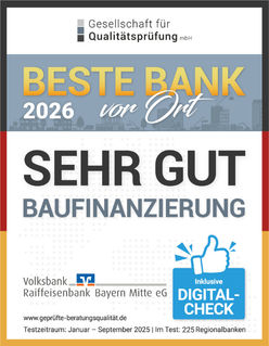Siegel Auszeichnung Baufinanzierung Sehr gut - Beste Bank vor Ort 2025