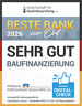 Siegel Auszeichnung Baufinanzierung Sehr gut - Beste Bank vor Ort 2025