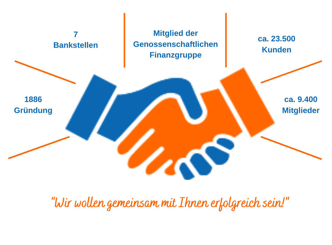 Zwei Hände, die sich die Hand geben – eine orangefarbene und die andere blaue